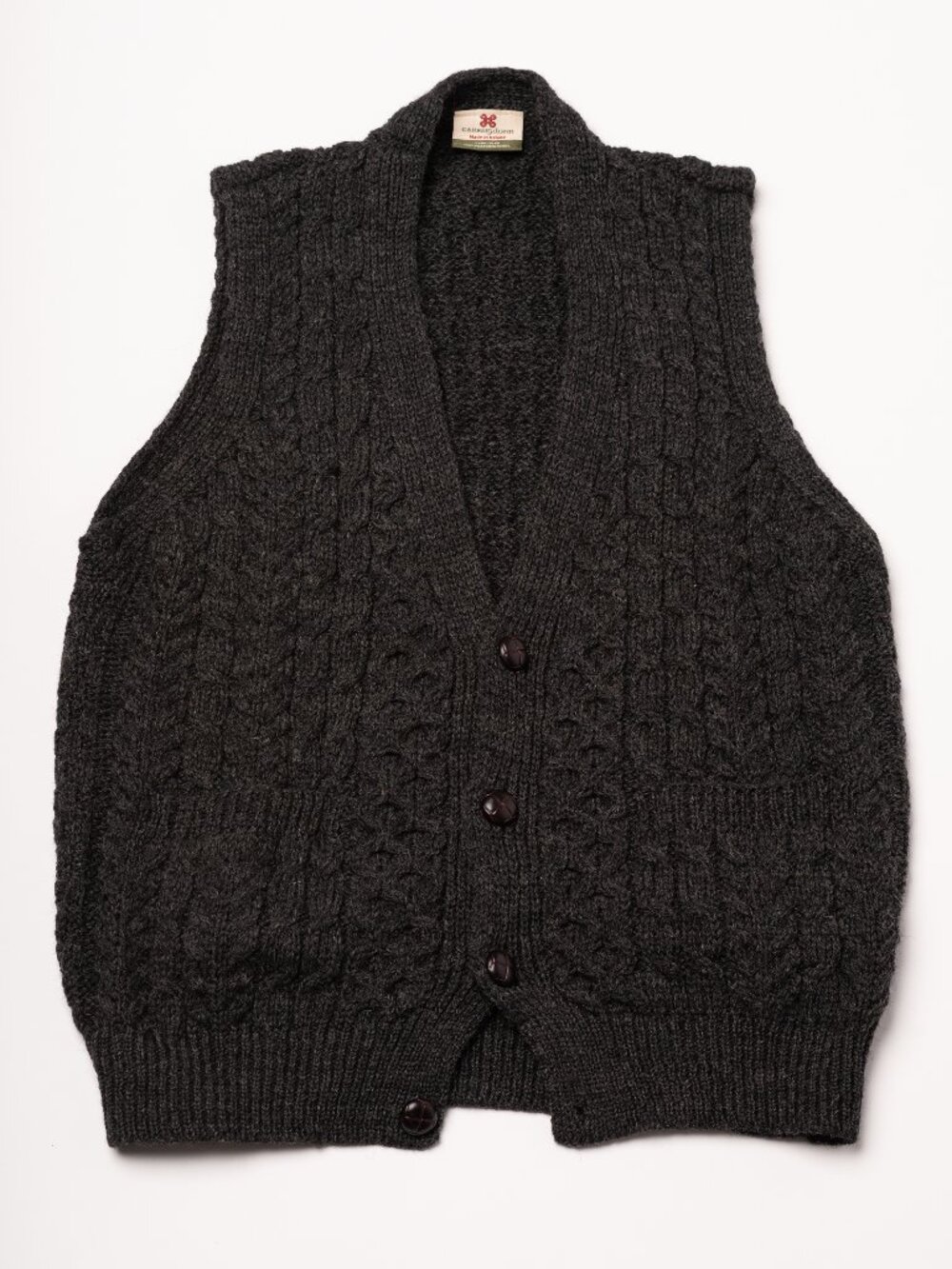 VTG 90s Irish Carraig Donn Gray Fisherman Cable Knit Wool Sweater Vest Heritage